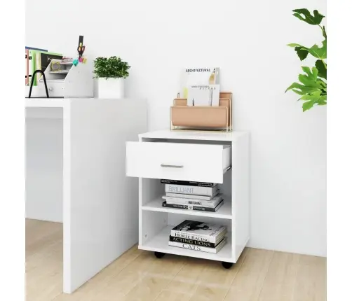 Skapītis Ar Riteņiem, Balts, 46X36X59 Cm, Inženierijas Koks Vidaxl