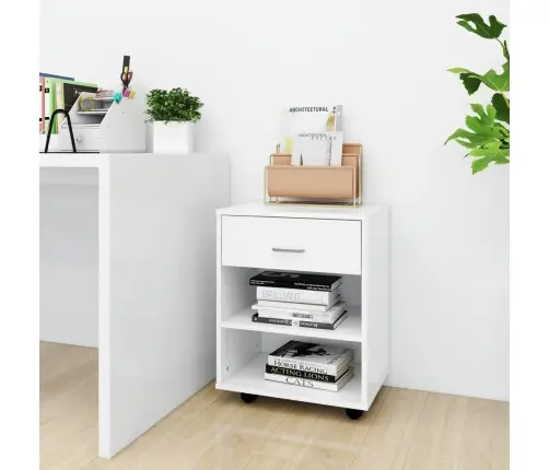 Skapītis Ar Riteņiem, Balts, 46X36X59 Cm, Inženierijas Koks Vidaxl