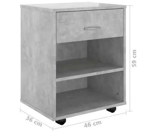 Skapītis Ar Riteņiem Betona Pelēks 46X36X59Cm Inženierijas Koks Vidaxl