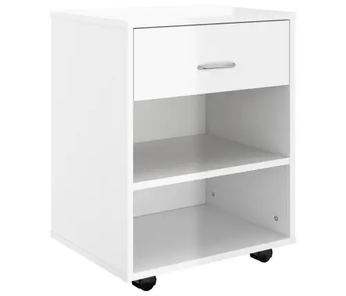 Skapītis Ar Riteņiem Spīdīgi Balts 46X36X59Cm Inženierijas Koks Vidaxl