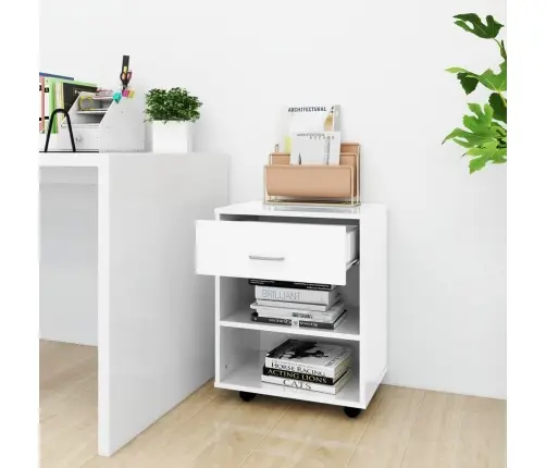 Skapītis Ar Riteņiem Spīdīgi Balts 46X36X59Cm Inženierijas Koks Vidaxl