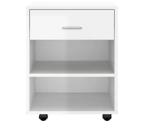 Skapītis Ar Riteņiem Spīdīgi Balts 46X36X59Cm Inženierijas Koks Vidaxl