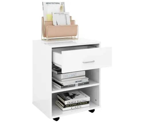 Skapītis Ar Riteņiem Spīdīgi Balts 46X36X59Cm Inženierijas Koks Vidaxl