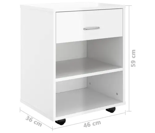 Skapītis Ar Riteņiem Spīdīgi Balts 46X36X59Cm Inženierijas Koks Vidaxl