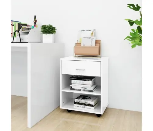 Skapītis Ar Riteņiem Spīdīgi Balts 46X36X59Cm Inženierijas Koks Vidaxl