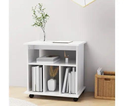 Plaukts Ar Riteņiem, Spīdīgi Balts 60X45X60Cm Inženierijas Koks Vidaxl