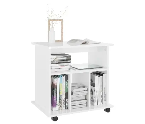 Plaukts Ar Riteņiem, Spīdīgi Balts 60X45X60Cm Inženierijas Koks Vidaxl