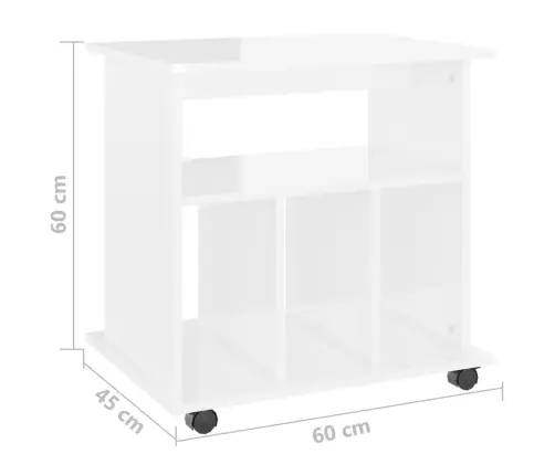 Plaukts Ar Riteņiem, Spīdīgi Balts 60X45X60Cm Inženierijas Koks Vidaxl