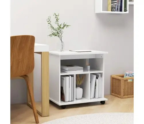 Plaukts Ar Riteņiem, Spīdīgi Balts 60X45X60Cm Inženierijas Koks Vidaxl