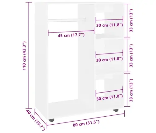 Drēbju Plaukts, Balts, 80X40X110 Cm, Inženierijas Koks Vidaxl