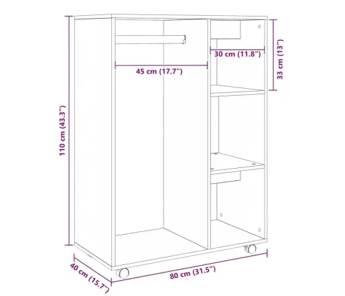 Riidekapp, Valge, 80 X 40 X 110 cm Tehispuit