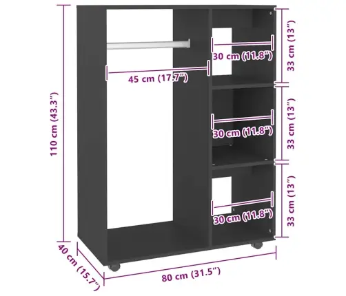 Drēbju Plaukts, Melns, 80X40X110 Cm, Inženierijas Koks Vidaxl