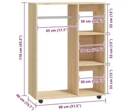 Drēbju Plaukts, Ozolkoka Krāsā, 80X40X110 Cm, Inženierijas Koks Vidaxl