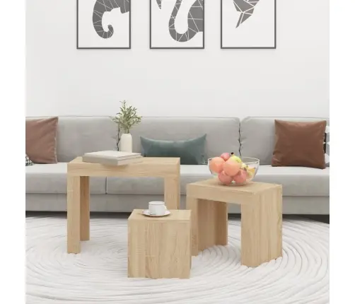 Kafijas Galdiņi, 3 Gab., Ozolkoka, Sabīdāmi, Inženierijas Koks Vidaxl