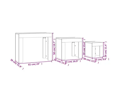 Kafijas Galdiņi, 3 Gab., Ozolkoka, Sabīdāmi, Inženierijas Koks Vidaxl