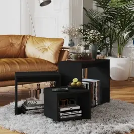 Galdiņi, 3 Gab., Sabīdāmi, Melni, Skaidu Plāksne Vidaxl