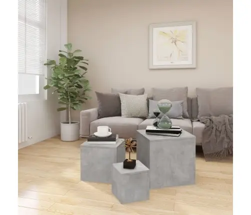 Galdiņi, 3 Gab., Betona Pelēki, Inženierijas Koks Vidaxl