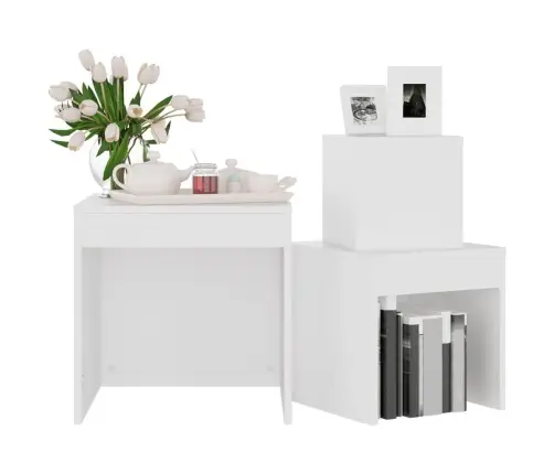 Galdiņi, 3 Gab., Sabīdāmi, Balti, Inženierijas Koks Vidaxl