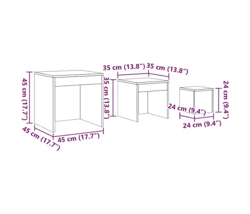Galdiņi, 3 Gab., Sabīdāmi, Balti, Inženierijas Koks Vidaxl