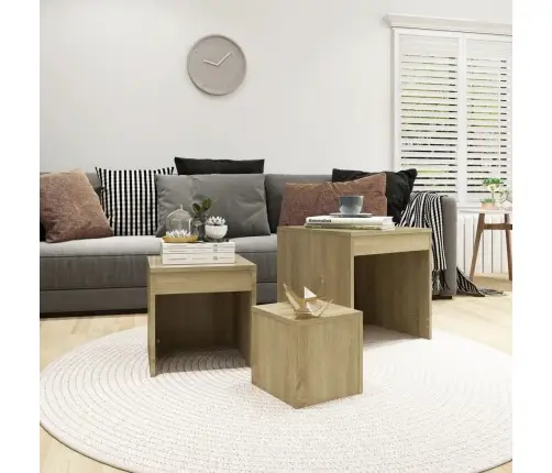 Galdiņi, 3 Gab., Sabīdāmi, Ozolkoka Krāsa, Inženierijas Koks Vidaxl