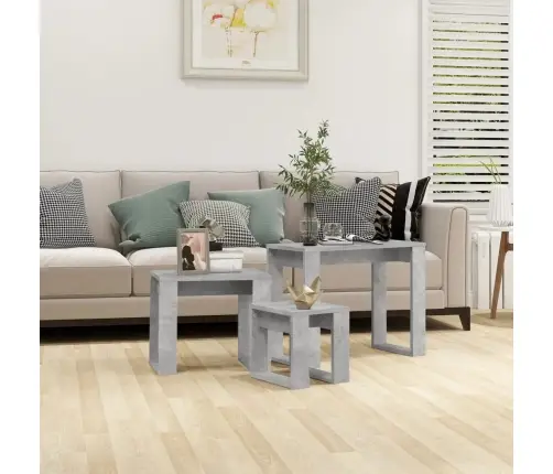 Galdiņi, 3 Gab., Sabīdāmi, Betona Pelēki, Inženierijas Koks Vidaxl