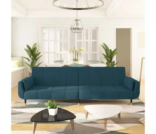 2-Kohaline Diivanvoodi Kahe Padjaga, Sinine, Samet