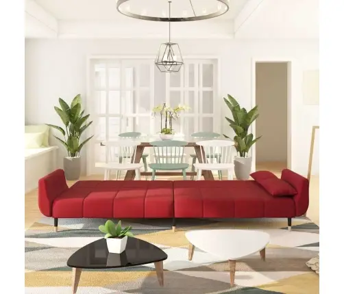 Dvivietė Sofa-Lova Su Dvejomis Pagalvėmis, Vyno, Aksomas