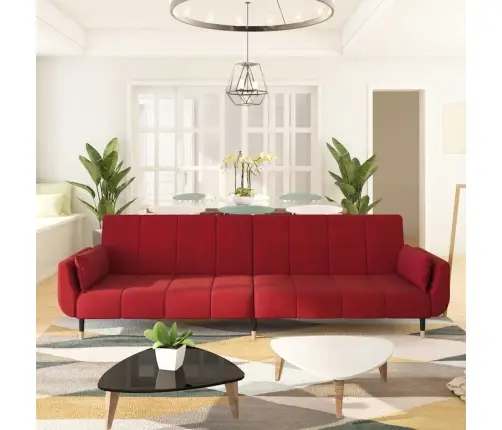 Dvivietė Sofa-Lova Su Dvejomis Pagalvėmis, Vyno, Aksomas