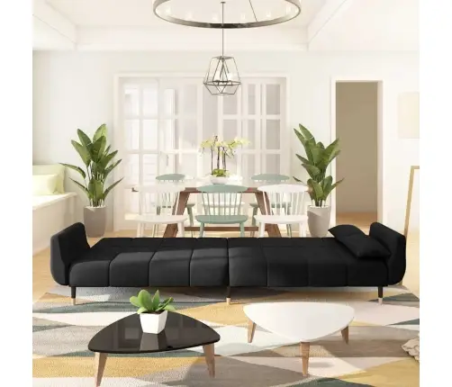 Dvivietė Sofa-Lova Su Dvejomis Pagalvėmis, Juoda, Aksomas