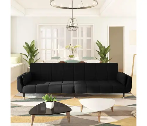 Dvivietė Sofa-Lova Su Dvejomis Pagalvėmis, Juoda, Aksomas