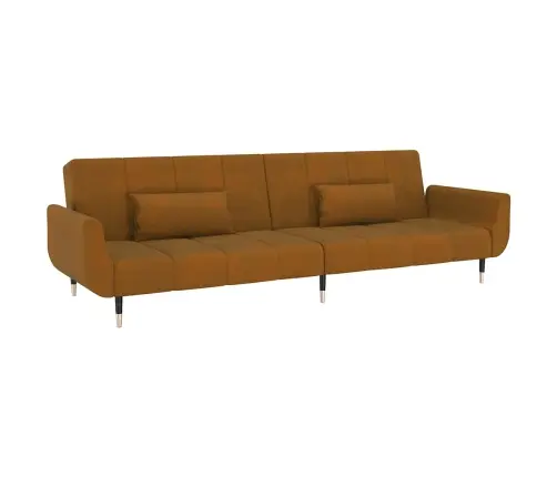 Dvivietė Sofa-Lova Su Dvejomis Pagalvėmis, Ruda, Aksomas