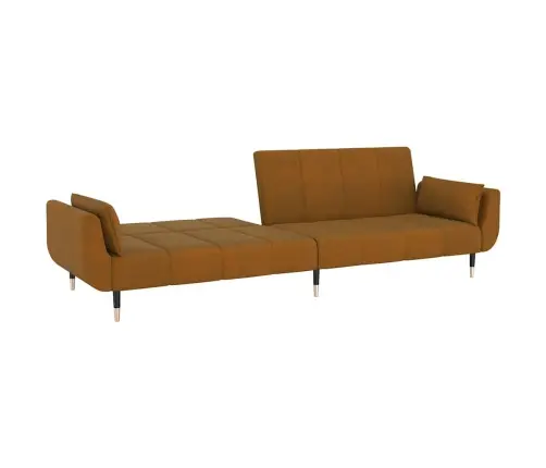Dvivietė Sofa-Lova Su Dvejomis Pagalvėmis, Ruda, Aksomas