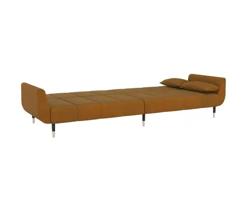 Dvivietė Sofa-Lova Su Dvejomis Pagalvėmis, Ruda, Aksomas