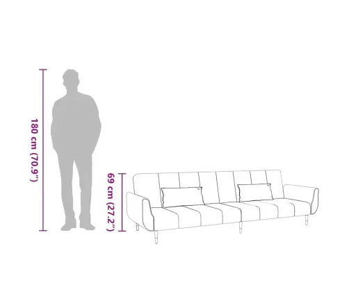 Dvivietė Sofa-Lova Su Dvejomis Pagalvėmis, Kreminė, Aksomas