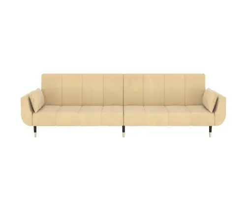 Dvivietė Sofa-Lova Su Dvejomis Pagalvėmis, Kreminė, Aksomas