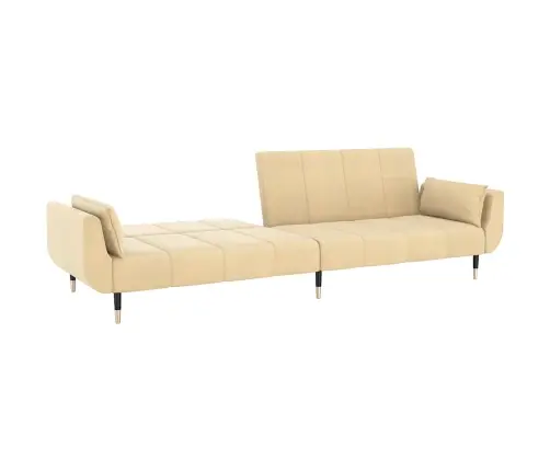 Dvivietė Sofa-Lova Su Dvejomis Pagalvėmis, Kreminė, Aksomas