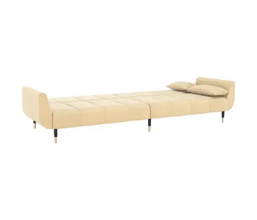 Dvivietė Sofa-Lova Su Dvejomis Pagalvėmis, Kreminė, Aksomas