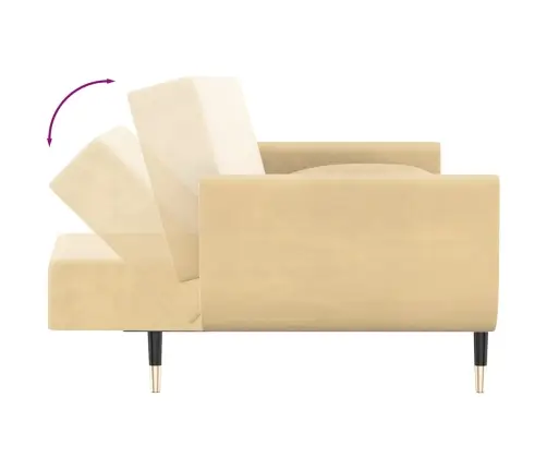 Dvivietė Sofa-Lova Su Dvejomis Pagalvėmis, Kreminė, Aksomas