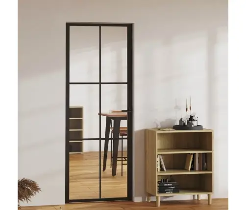 Iekšdurvis, 76X201,5 Cm, Esg Stikls, Melns Alumīnijs Vidaxl
