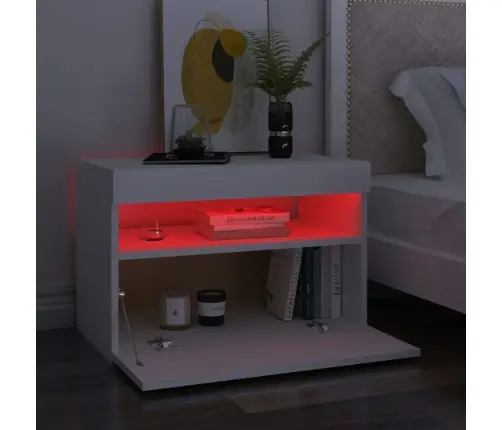 Naktsskapītis Ar Led, 60X35X40 Cm, Balts, Inženierijas Koks Vidaxl
