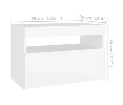Naktsskapītis Ar Led, 60X35X40 Cm, Balts, Inženierijas Koks Vidaxl