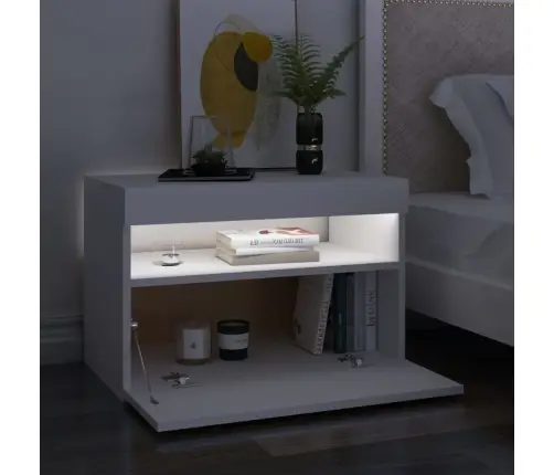 Naktsskapītis Ar Led, 60X35X40 Cm, Balts, Inženierijas Koks Vidaxl