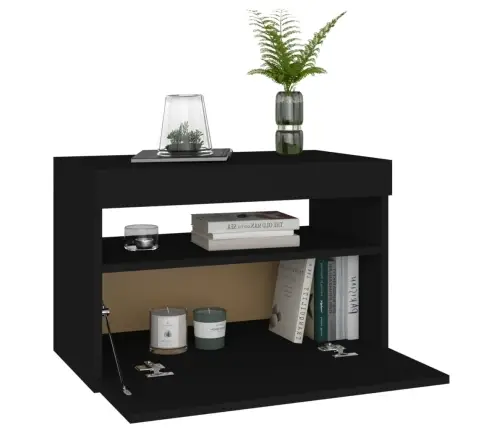 Naktsskapītis Ar Led, 60X35X40 Cm, Melns, Inženierijas Koks Vidaxl