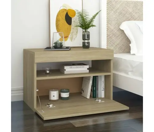 Naktinė Spintelė Su Led, Sonoma Ąžuolo, 60X35X40cm Mediena