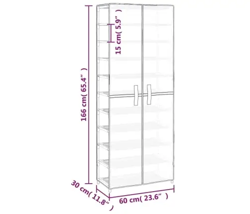 Apavu Skapis, Pelēks, 60X30X166 Cm, Audums Vidaxl