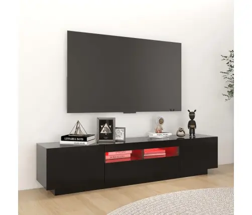 Tv Skapītis Ar Led Lampiņām, 180X35X40 Cm, Melns Vidaxl