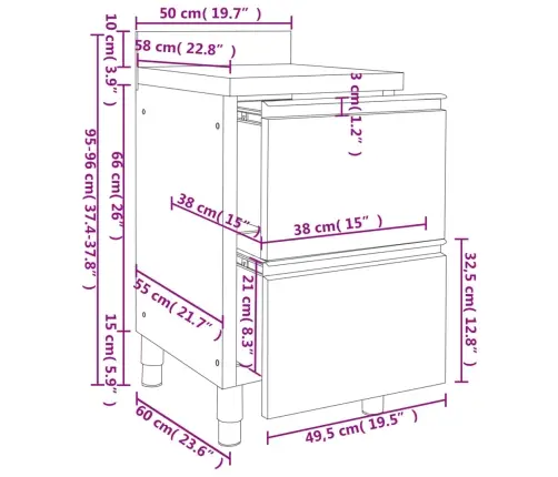 Komercinės Virtuvės Spintelės Su 2 Stalčiais, 2 Vnt., 50X60X96 Cm