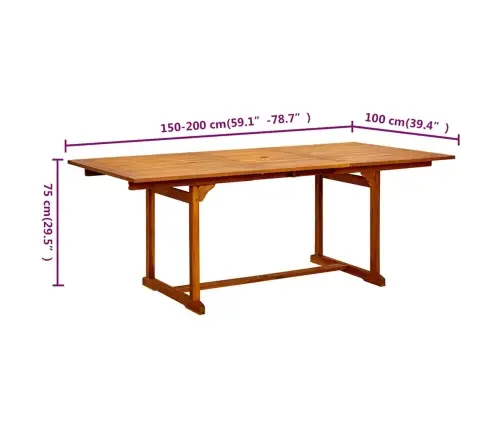 Sodo Valgomojo Stalas, (150–200)X100X75cm Akacijos Masyvas
