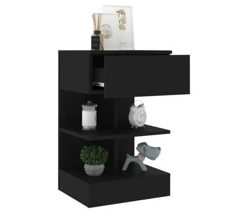 Naktinė Spintelė, Juodos Spalvos, 40X35X65cm Apdirbta Mediena