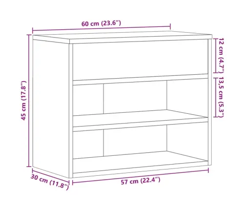 Apavu Plaukts, Betona Pelēks, 60X30X45 Cm, Inženierijas Koks Vidaxl